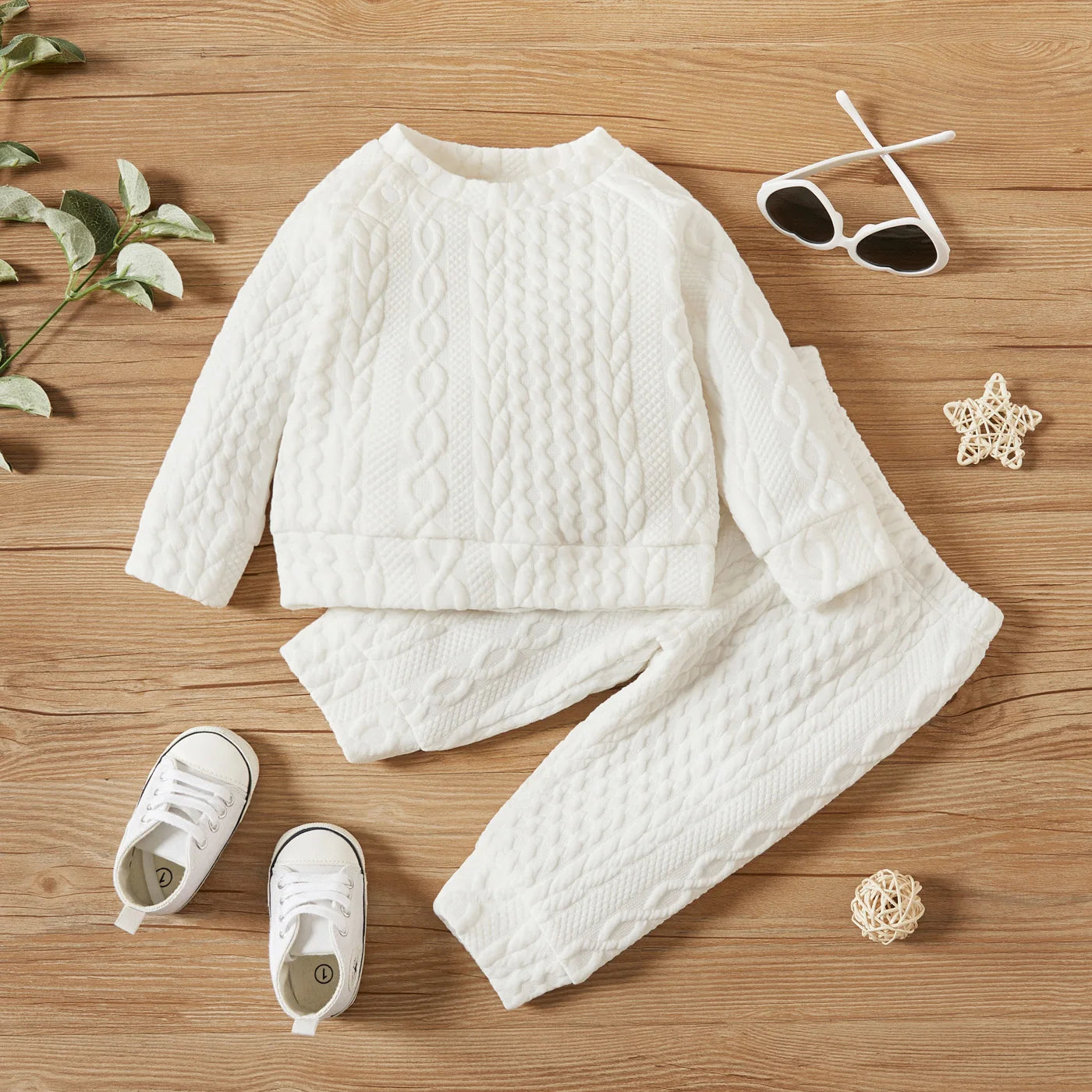 Solid Color Long Sleeves Top+Pants 2PCS Outfits