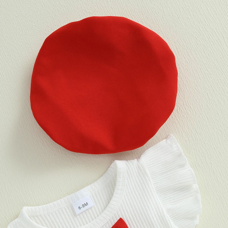 Baby Girl 3Pcs Summer Outfits Ruffle Sleeve Bow Tops + Shorts + Hat Set Toddler Clothes