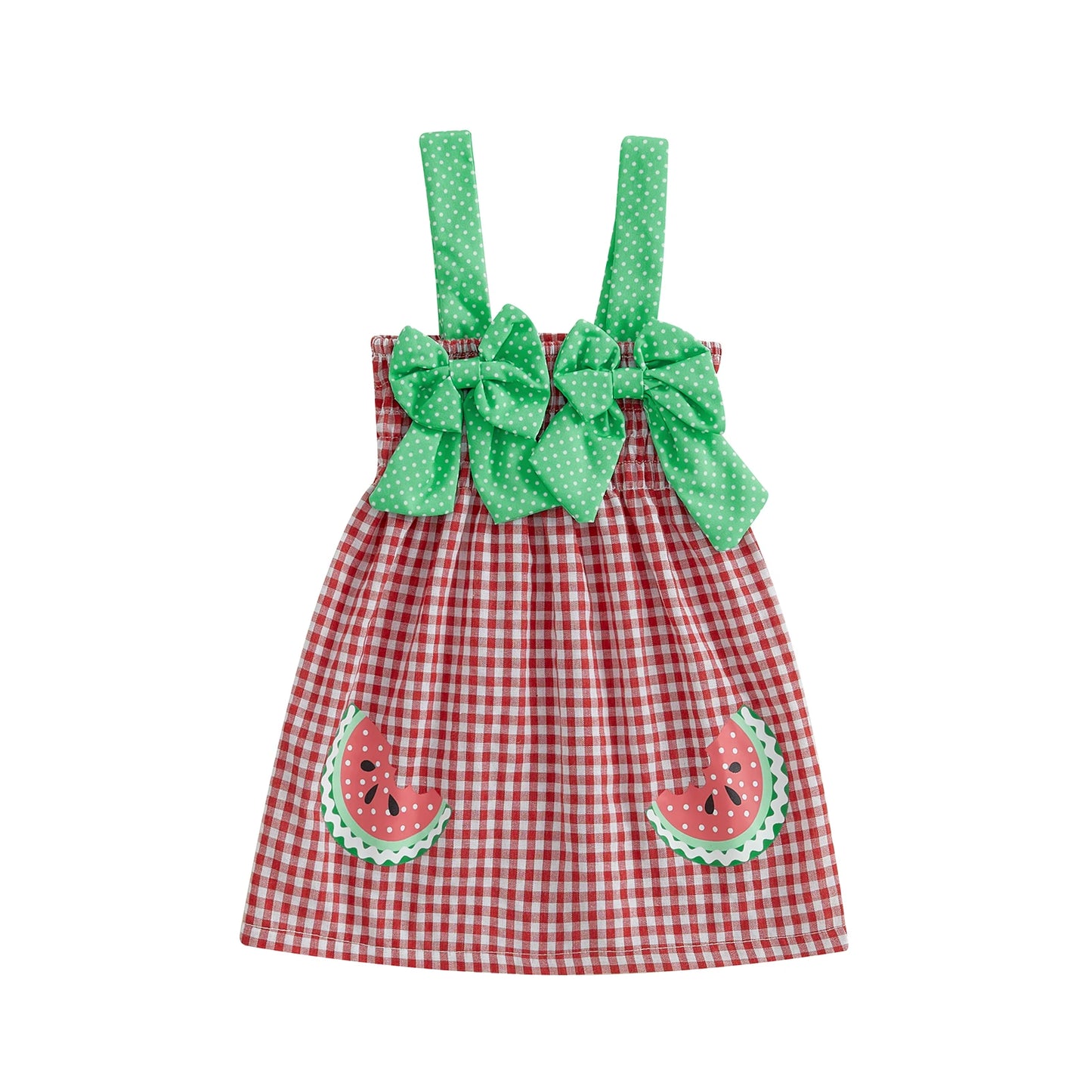 Girl Slip Dress Sweet Bows Watermelon Print Plaid Infant Sundress