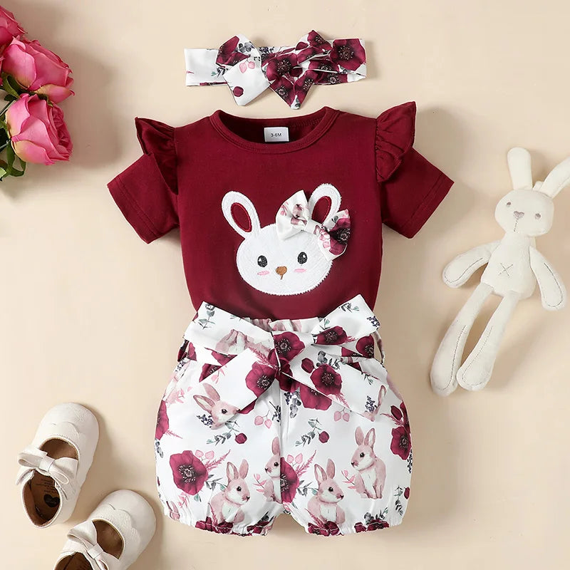 Short Sleeve Romper with Shorts with Hairband Set