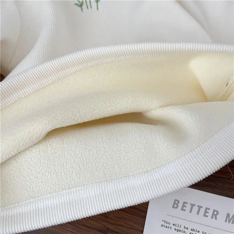 Kids Warm Thickening Sweater Puff Sleeve Flower Embroidery