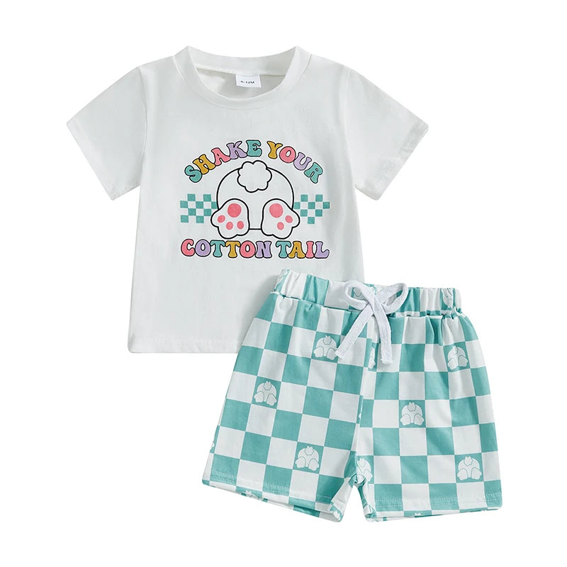 Toddler Boy Easter Outfit Plaid Shirt and Shorts Set with Letter Print
