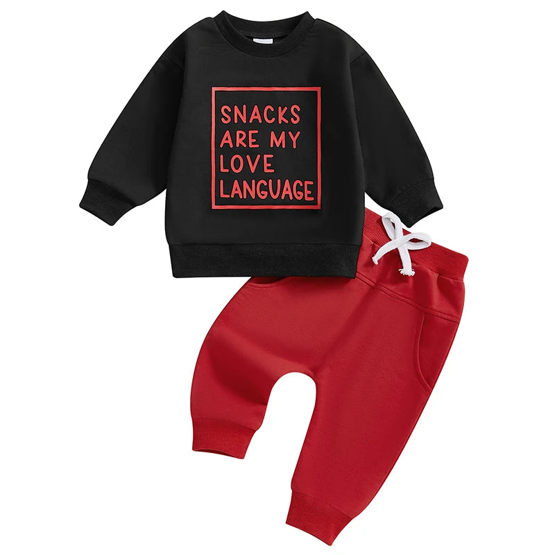 Valentines Day Outfits "Snacks Are My Love Language" Sweatshirt Top Joggers set