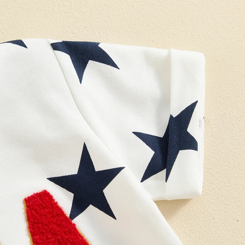 Boys 4th of July Short Sleeve Embroidery Letters T-shirt with Stars Print + Shorts Outfit
