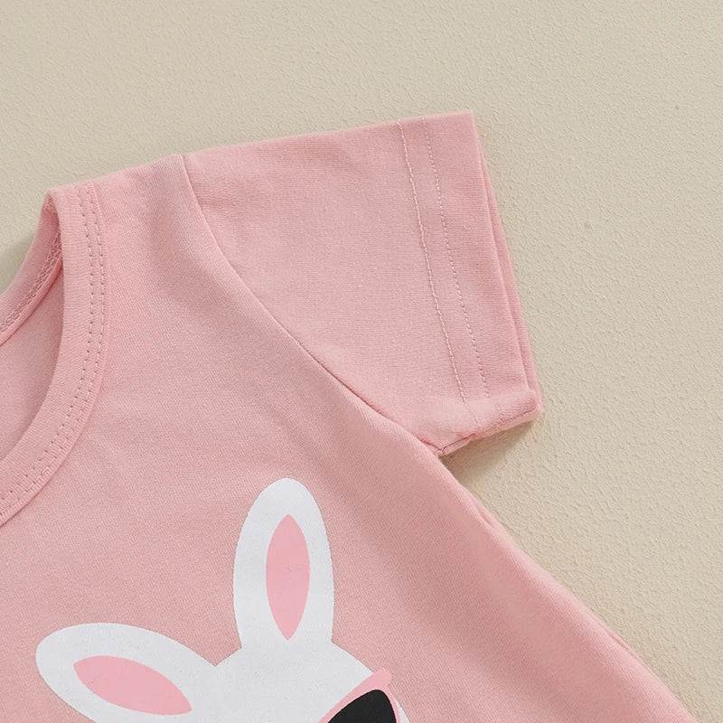 Letter Rabbit Print T-Shirts and Elastic Waist Long Pants 2Pcs Clothes Set