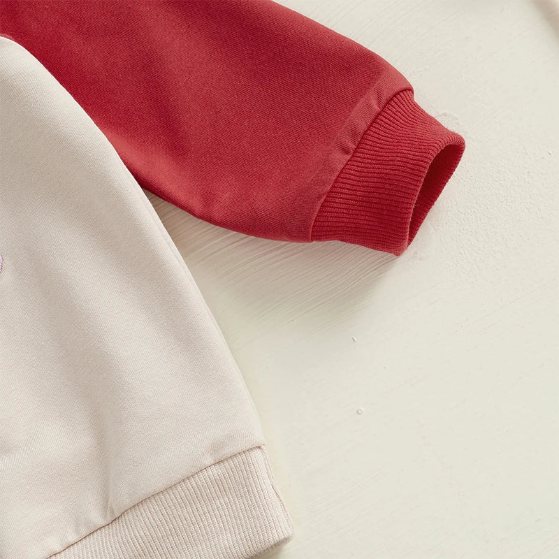 Long Sleeve Embroidery Letters Heart Sweatshirt with Sweatpants Valentine’s Day Outfit