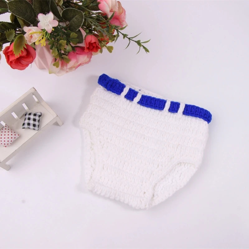 Newborn Photography Clothing Photo Studios Props Handmade Crochet Hat Diaper Set Infant Costume Outfits Unisex