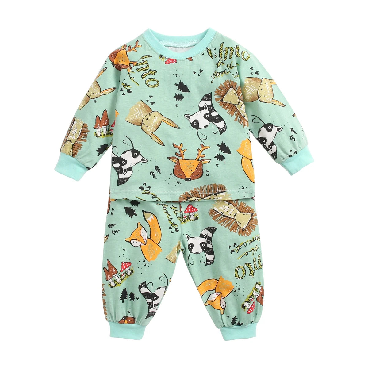 Cotton Long Sleeve Tops + Pants 2Pcs Animals Pajamas