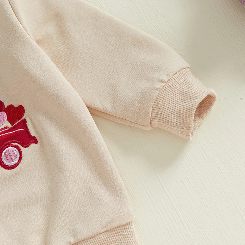 Long Sleeve Embroidery Letters Car Sweatshirt with Sweatpants Valentine’s Day Outfit