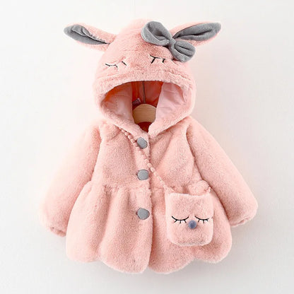 Rabbit Ears Plush Baby Jacket Christmas Sweet Princess Girls Coat