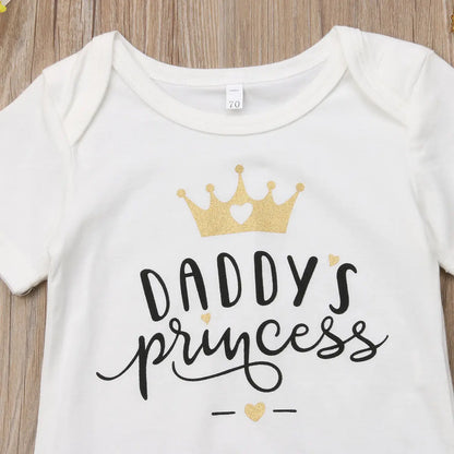 3PCS  Girl Tops Bodysuit Shorts Pants Set, “daddy’s princess”