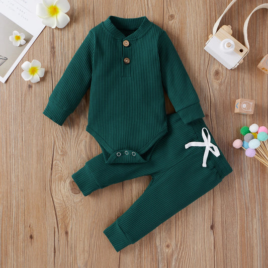 Solid color Knit Winter Long Sleeve Romper + Elastic Pants