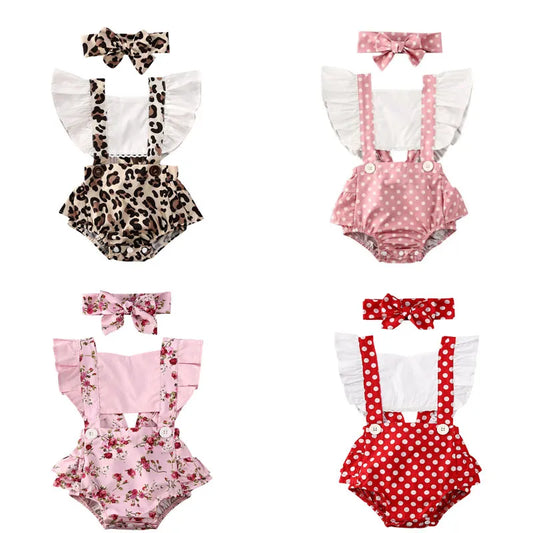 Flower Ruffle Romper Newborn Backless Jumpsuit 2pcs Baby Summer Clothing
