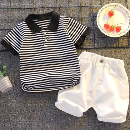 Striped Polo-shirt + Shorts Outfits Boys Casual Wear