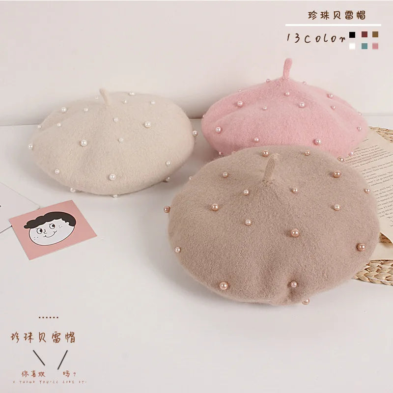 Baby Beret Princess Pearl Girls Caps