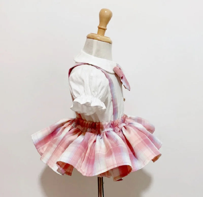 Baby Girl Formal Clothes Set White Shirt+Suspender Skirt+Bow Tie 3PCS Summer Child Clothing Set Outfit Baby Clothes Suit 1-7Y