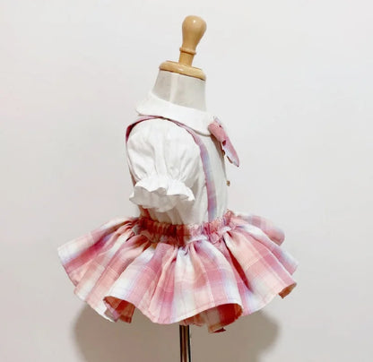 Baby Girl Formal Clothes Set White Shirt+Suspender Skirt+Bow Tie 3PCS Summer Child Clothing Set Outfit Baby Clothes Suit 1-7Y