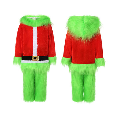 2Pcs Toddler Kids Green Christmas Furry Outfits