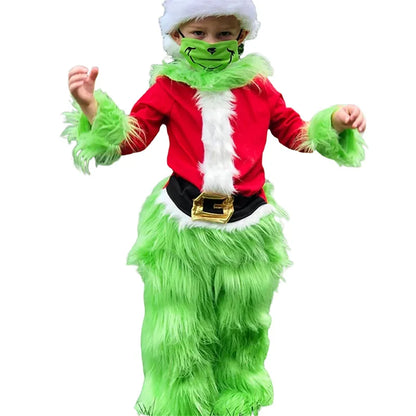 2Pcs Toddler Kids Green Christmas Furry Outfits