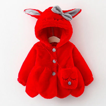 Rabbit Ears Plush Baby Jacket Christmas Sweet Princess Girls Coat