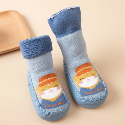 Toddler Indoor Sock Shoes Newborn Prewalker Kids Winter Thick Terry Cotton Baby Girl Sock Rubber Sole Infant Cartoon Funny Sock