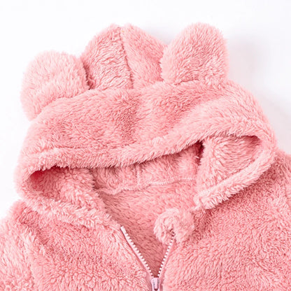 Cute Plush Overal/l Jumpsuit  Hooded Zipper Romper