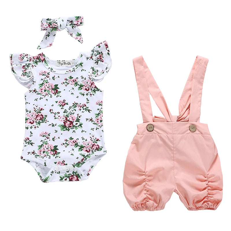 Ruffle Romper Bib Pants with Headbands Set