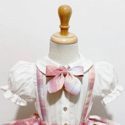 Baby Girl Formal Clothes Set White Shirt+Suspender Skirt+Bow Tie 3PCS Summer Child Clothing Set Outfit Baby Clothes Suit 1-7Y