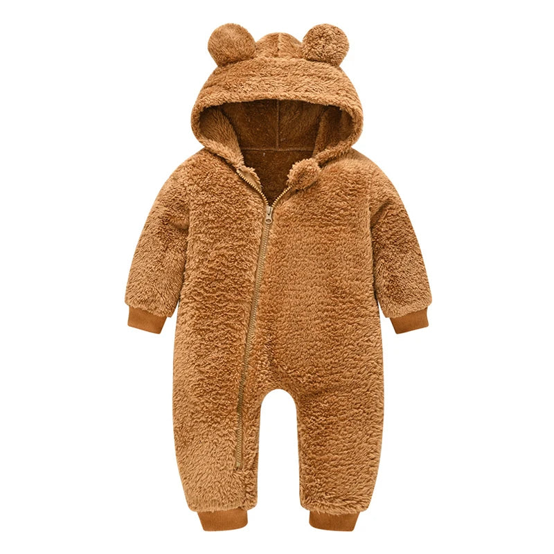 Cute Plush Overal/l Jumpsuit  Hooded Zipper Romper