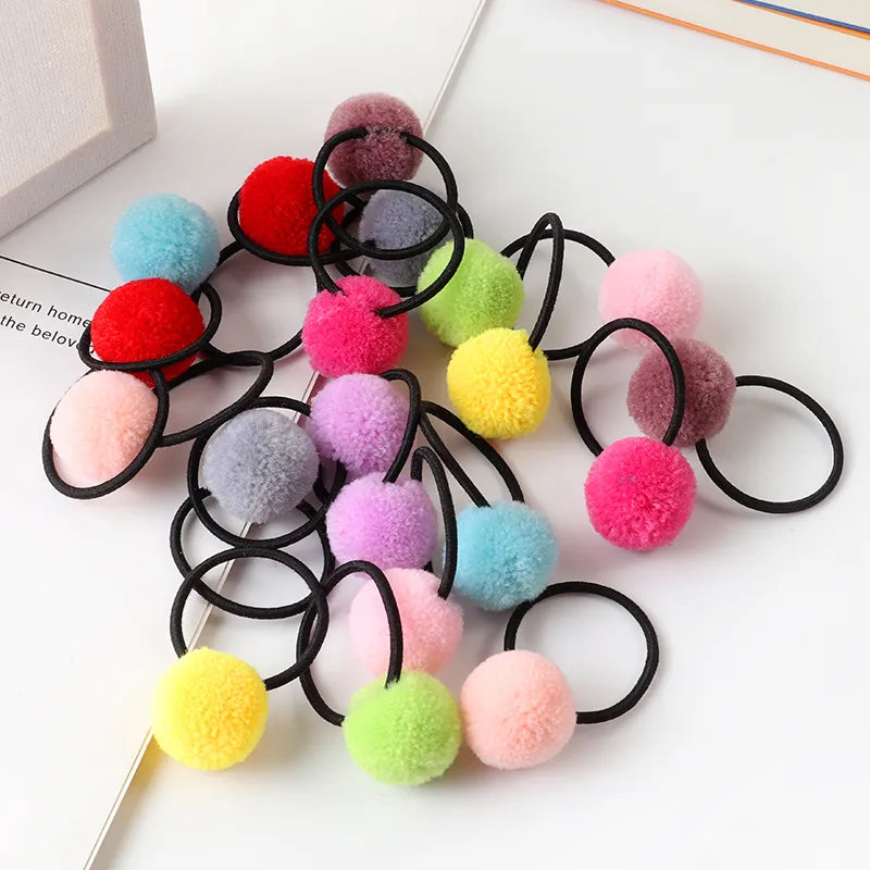 cute animal hair ball hair ring 10pcs