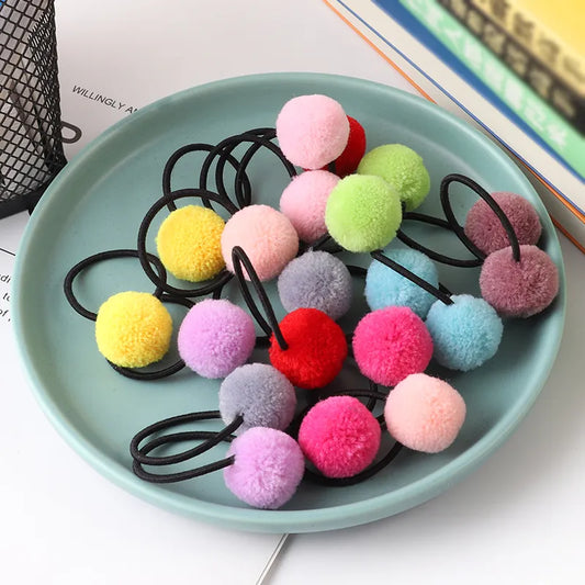 cute animal hair ball hair ring 10pcs