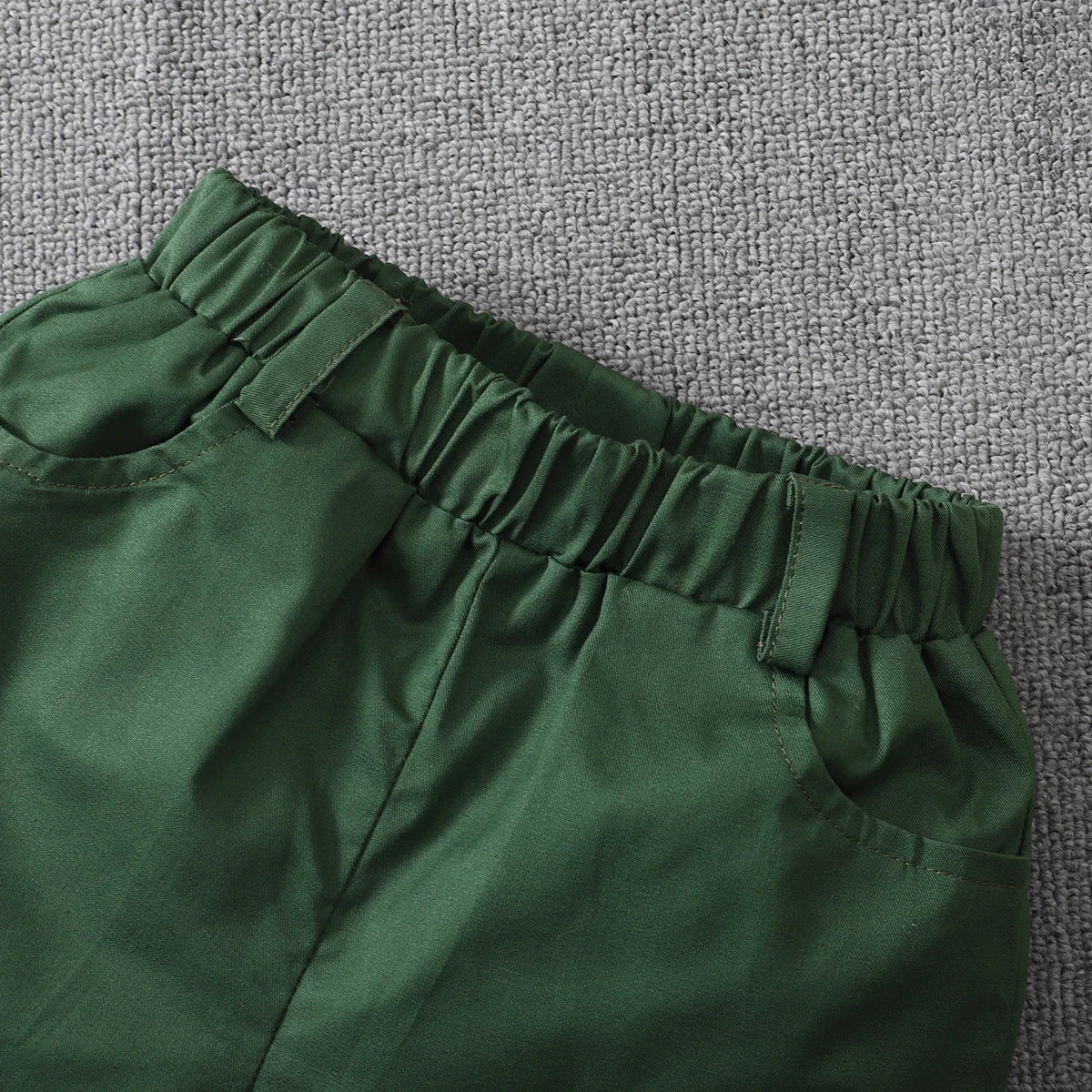 Short Sleeve Button Down Shirt  Solid Elastic Waist Shorts Set