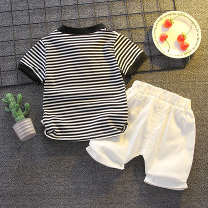 Striped Polo-shirt + Shorts Outfits Boys Casual Wear