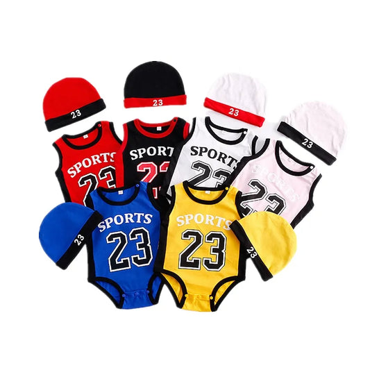 Sleeveless Romper with Hat Set Multi-color Sports Costume Bodysuit