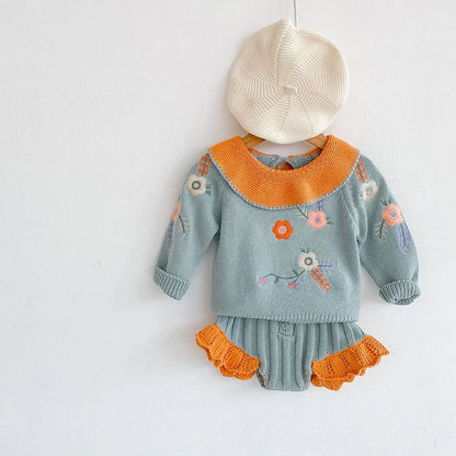 Infant Baby Girls Knitted Embroidered Suit