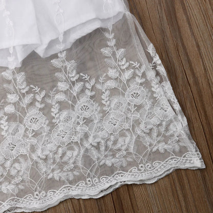 2pcs White Lace Floral Tops Long Skirt Adorable Outfit