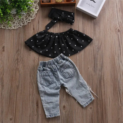 Sleeveless Top Vest Hole Jeans Pants Bow Headband Outfit