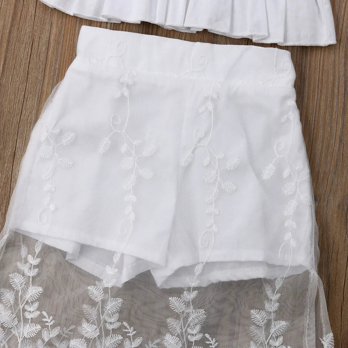 2pcs White Lace Floral Tops Long Skirt Adorable Outfit