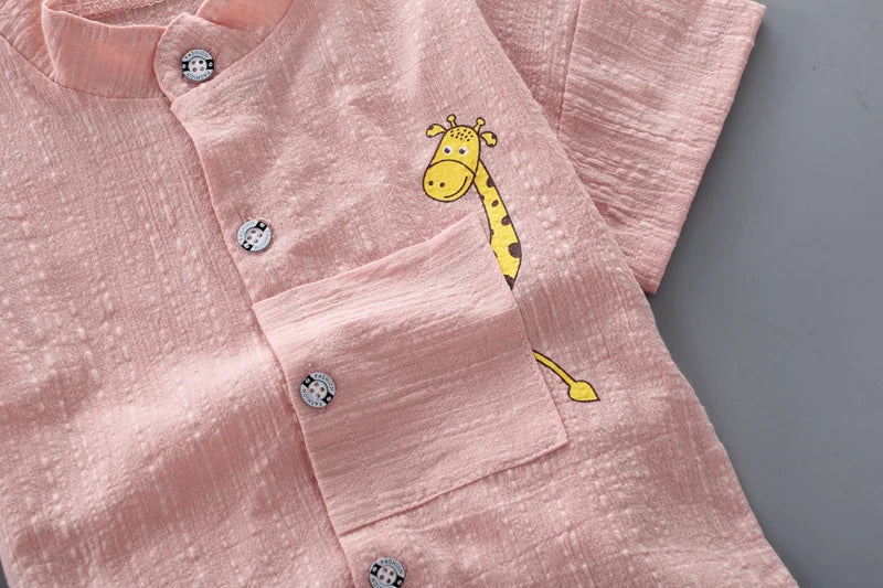 Boys Shirt Cartoon Tops and Denim Shorts Set