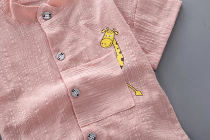 Boys Shirt Cartoon Tops and Denim Shorts Set