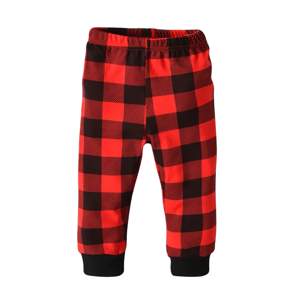 Kids Christmas Deer T-shirt Red Plaid Pants 2Pcs Combo