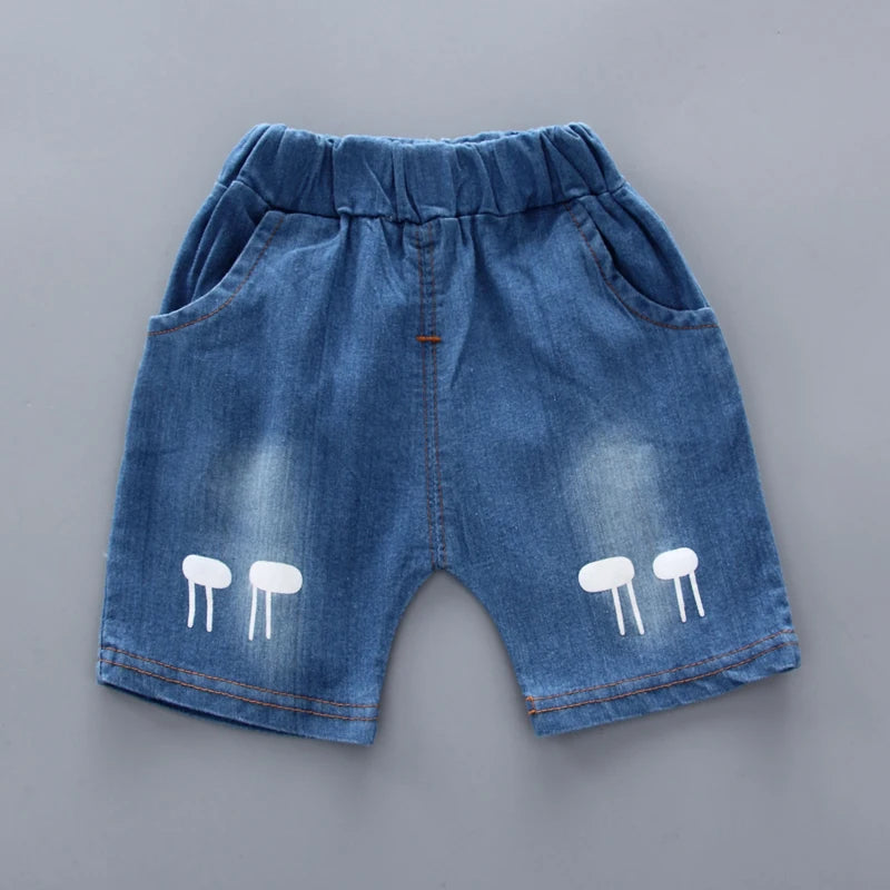 Boys Shirt Cartoon Tops and Denim Shorts Set