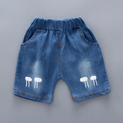 Boys Shirt Cartoon Tops and Denim Shorts Set