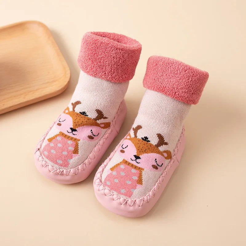 Toddler Indoor Sock Shoes Newborn Prewalker Kids Winter Thick Terry Cotton Baby Girl Sock Rubber Sole Infant Cartoon Funny Sock