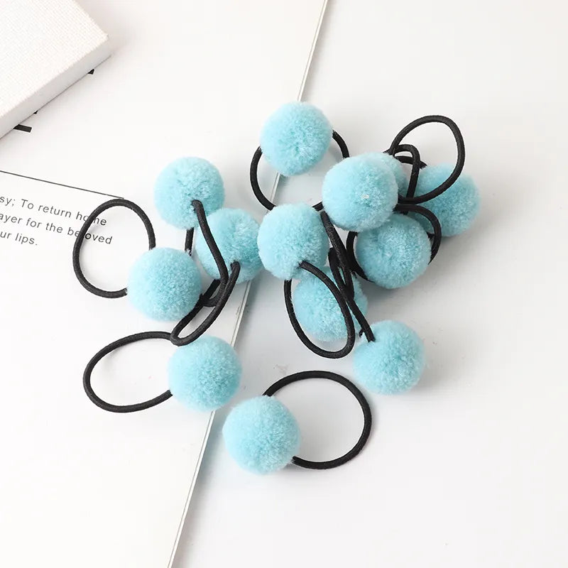 cute animal hair ball hair ring 10pcs