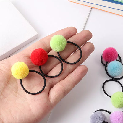 cute animal hair ball hair ring 10pcs