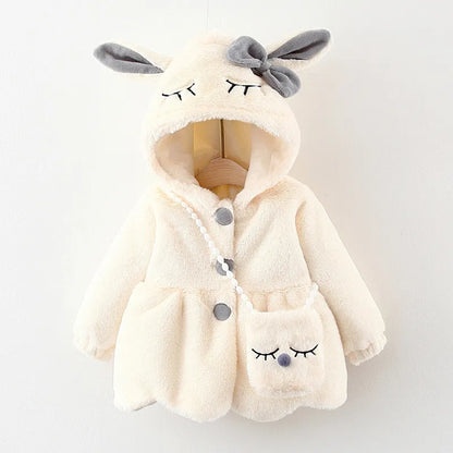 Rabbit Ears Plush Baby Jacket Christmas Sweet Princess Girls Coat