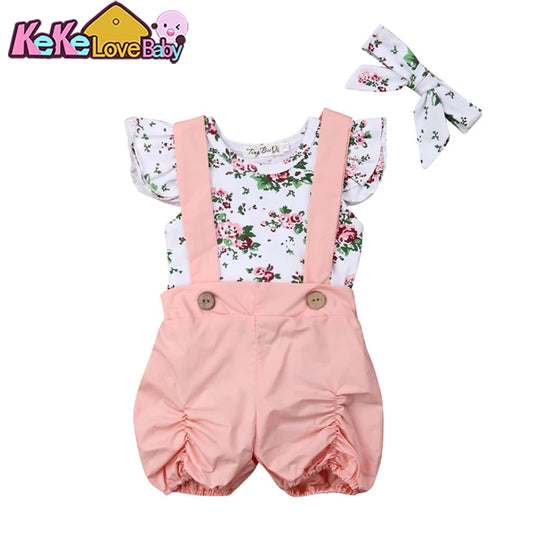 Ruffle Romper Bib Pants with Headbands Set