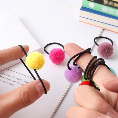 cute animal hair ball hair ring 10pcs