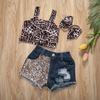 Sleeveless Leopard Crop Top  Hipster Jean Short